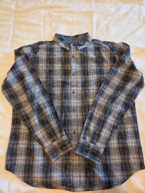 Men's Old Ranch Long Sleeve Button Up Blue Plaid Size Large 100% Organic Cotton